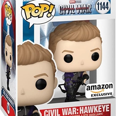 Funko Pop! Hawkeye Marvel Civil War número 1144 em caixa com etiqueta Amazon Exclusive