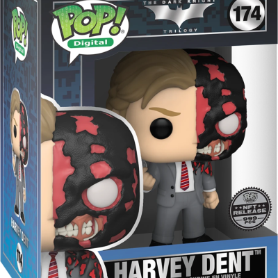 Figura Funko Pop! Harvey Dent com meio rosto queimado em caixa
