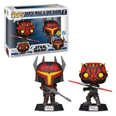 Conjunto de figuras colecionáveis Pop! de Darth Maul e Gar Saxon da Star Wars em vinil com cores vermelha, preta e amarela
