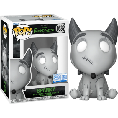 Figura Funko Pop! Sparky cinza do filme Frankenweenie na embalagem original.