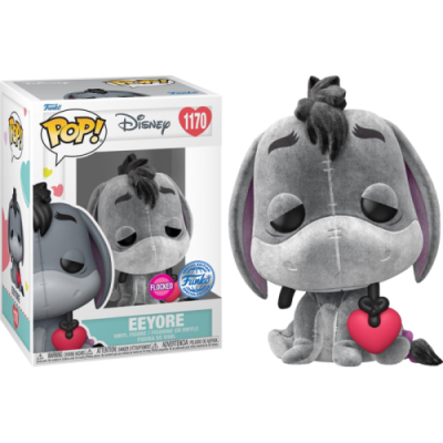 Figura Funko Pop! Disney Eeyore vinil cinzento segurando coração cor de rosa na caixa