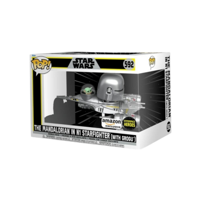 Figuras Funko Pop! Mandalorian e Grogu na caixa