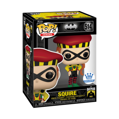 Funko Pop! da personagem Squire de Batman em embalagem embalada