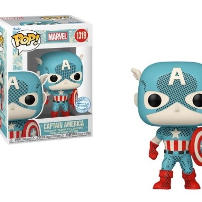 Figura Funko Pop Capitão América em vinil com escudo e caixa