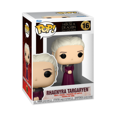 Funko Pop! Rhaenyra Targaryen com vestido roxo e cabelo branco em caixa