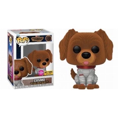 Figura Funko Pop do cão Cosmo com fato espacial e caixa da série Guardians of the Galaxy