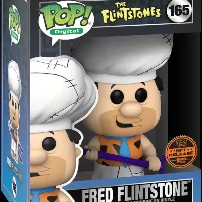Funko Pop Digital Fred Flintstone número 165 em caixa preta, com selo NFT RELEASE