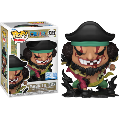 Figura Funko Pop! Animation Marshall D. Teach número 2345 em vinil ao lado da caixa