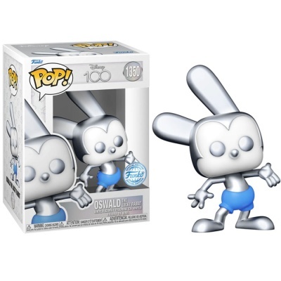 Boneco Funko Pop! Oswald The Lucky Rabbit prateado e azul com caixa branca