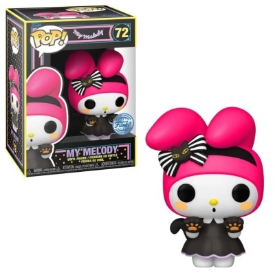 Figura Funko Pop My Melody n.º 72 cor-de-rosa e preto com laço listrado.