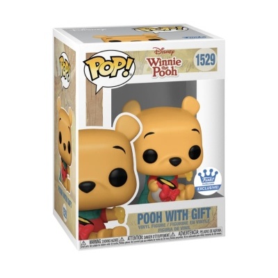 Figura Funko Pop! de vinil do Ursinho Pooh com presente, dentro de caixa transparente