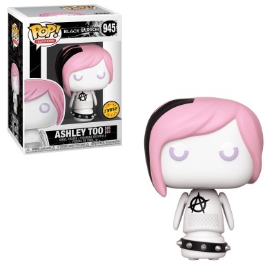 Figura colecionável POP! Television da Ashley Too com cabelo rosa e roupa branca e preta