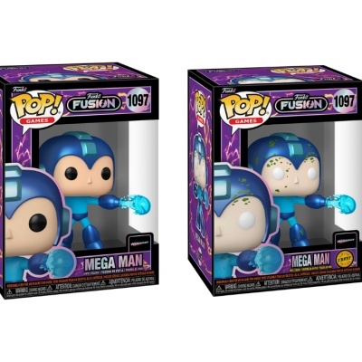 Figuras Funko Pop! Mega Man em caixas, versão normal e versão Paint Chase.