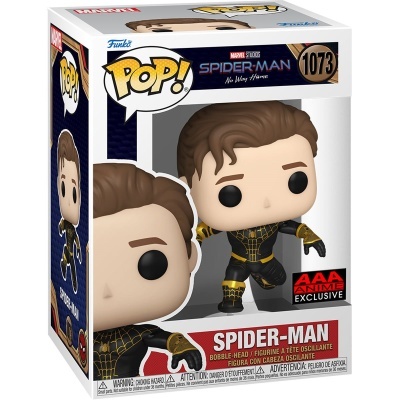Funko Pop! Spider-Man preto e dourado na embalagem com janela