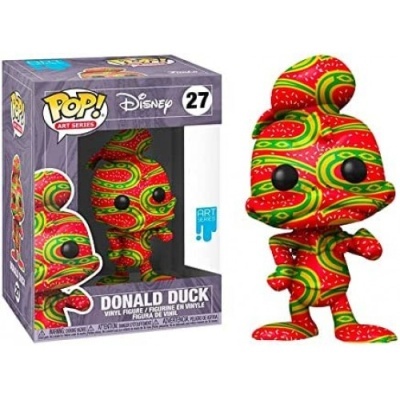 Figura Funko Pop Donald Duck Disney com padrão artístico vermelho, verde e amarelo