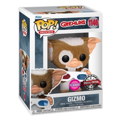 Figura Funko Pop! Gizmo Gremlins com textura felpuda dentro da caixa