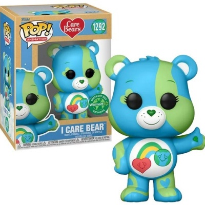 Figura Funko Pop azul e verde Care Bears I Care Bear com padrão de arco-íris e caixa original