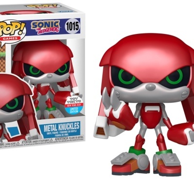 Figura Funko Pop Metal Knuckles vermelha e branca e embalagem com texto POP! e SONIC THE HEDGEHOG