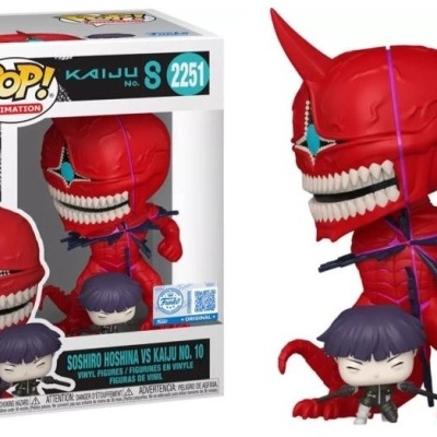 Figura Funko Pop Animation KAIJU No. 8 2251 vermelha com personagem menor roxo
