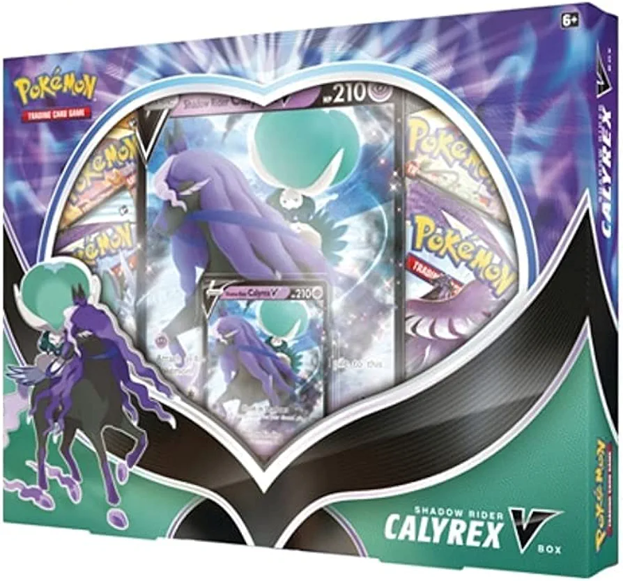 Caixa Pokémon Shadow Rider Calyrex V com cartas e arte do Pokémon Calyrex