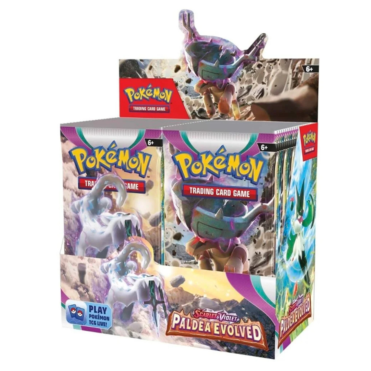 Pack de cartas Pokémon com figura Stonjourner e embalagem 'Paldea Evolved'