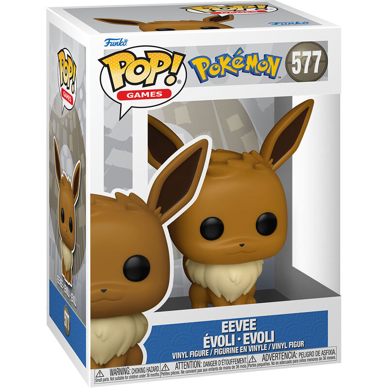 Figura Funko Pop! Pokémon Eevee nº 577 em caixa com janela transparente