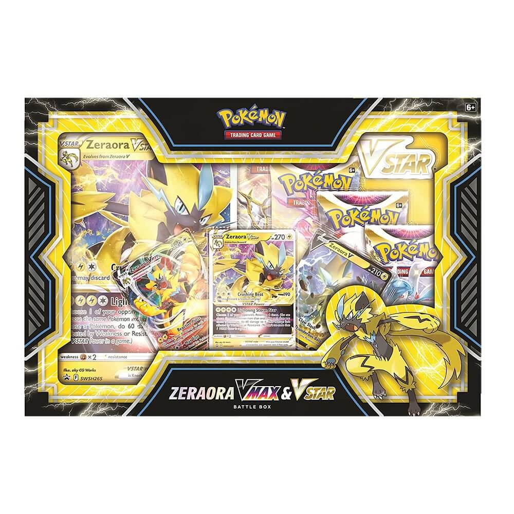 Conjunto de cartas Pokémon Zeraora VMAX & VSTAR na embalagem