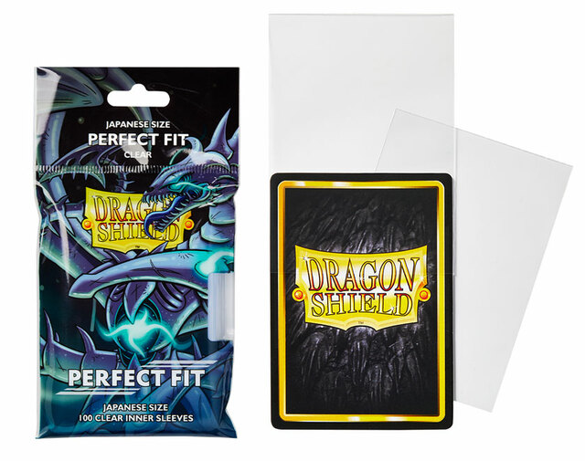 Pacote e cobertura para cartas Dragon Shield com textos e cores distintas.