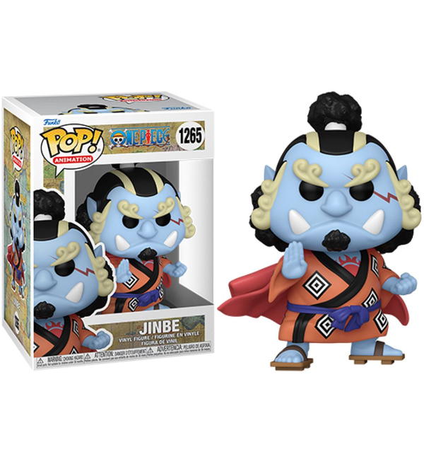 Figura Vinil Pop! Jinbe 1265 da série One Piece com pele azul e kimono laranja