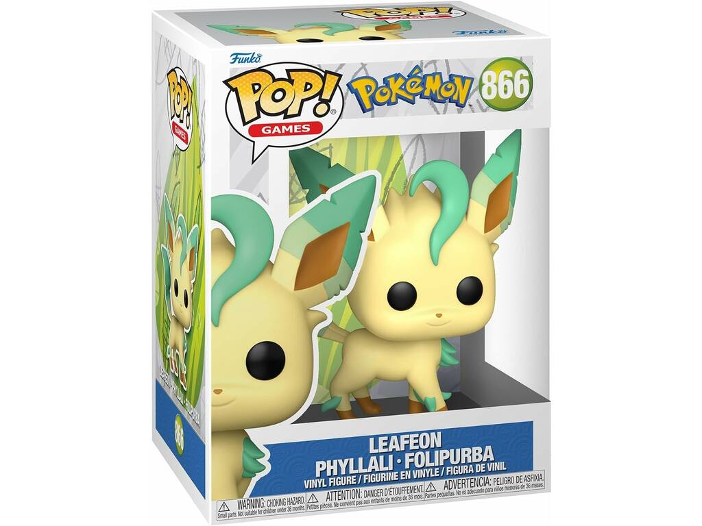 Funko Pop! Pokémon Leafeon número 866 em caixa com janela transparente