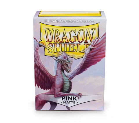 Embalagem de Dragon Shield para sleeves de cartas, cor rosa fosca com ilustração de dragão