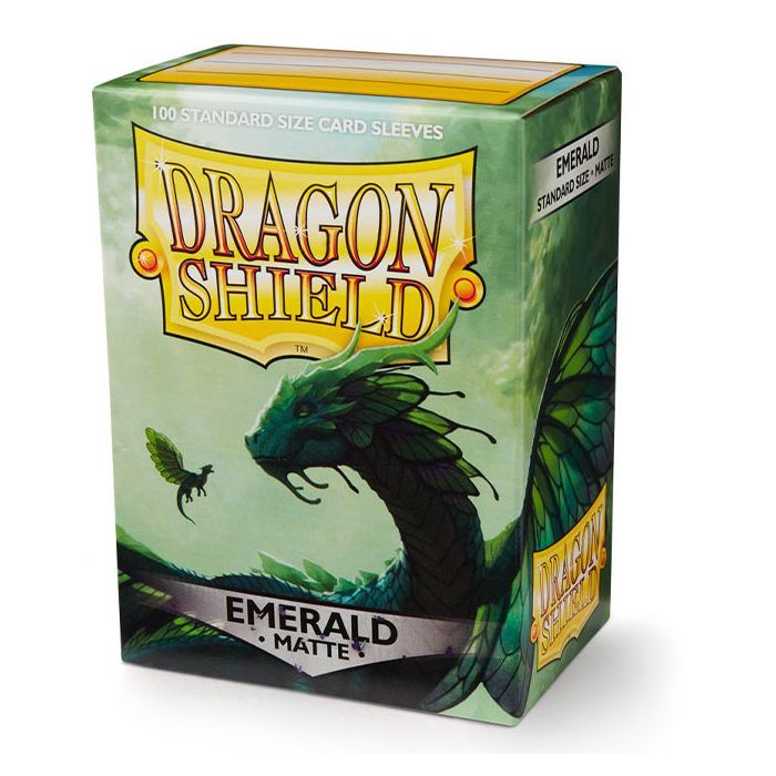 Caixa de protetores para cartas Dragon Shield Emerald Matte com imagem de dragão verde
