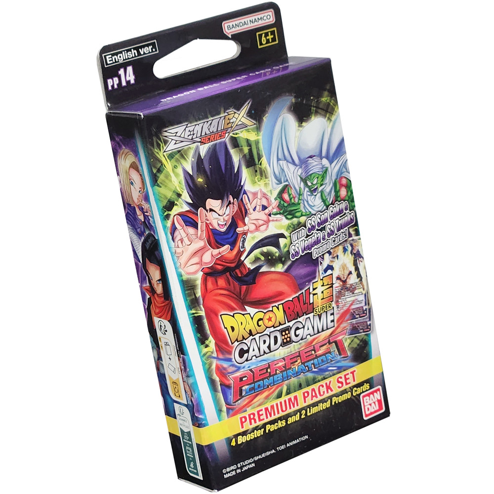 Pack de cartas Dragon Ball Super Card Game com personagens Goku e Cell em caixa colorida