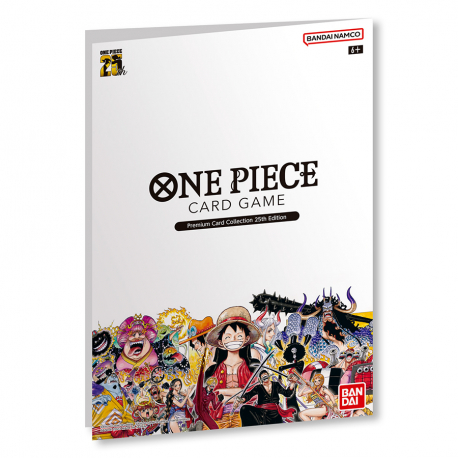 Capa branca do jogo de cartas ONE PIECE CARD GAME com personagens coloridos na parte inferior