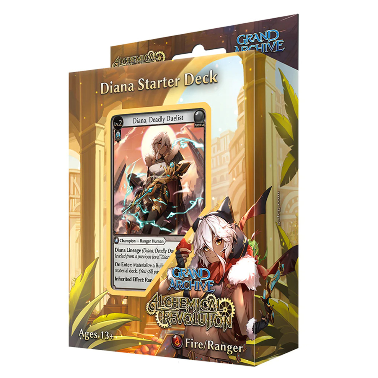 Caixa de jogo Diana Starter Deck Grand Archive Alchemy Evolution com cartão de personagem visível