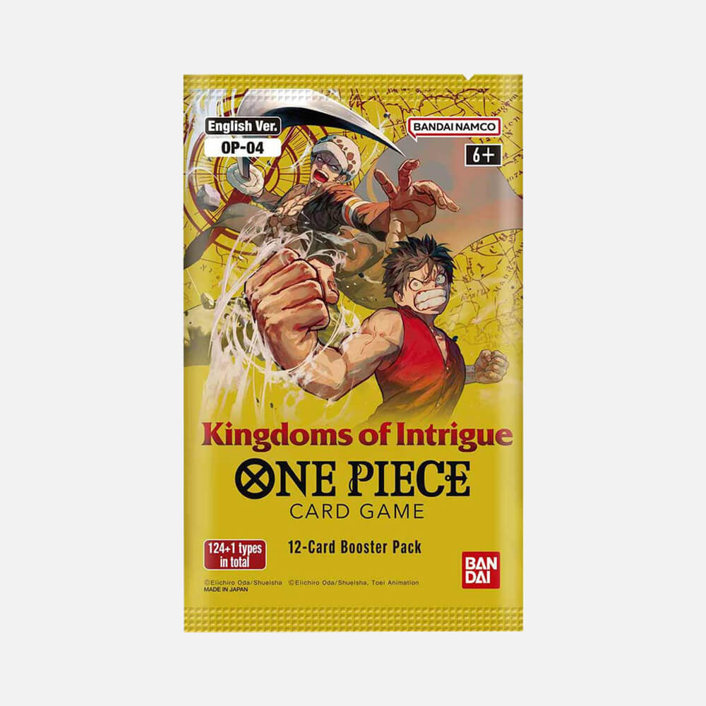 Pacote de cartas One Piece Card Game edição Kingdoms of Intrigue amarelo com personagens de anime
