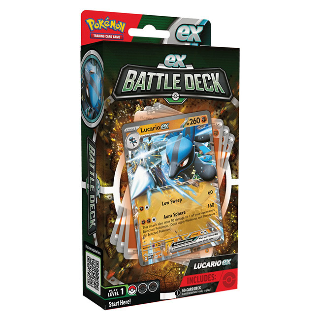 Embalagem do Pokémon ex Battle Deck com carta Lucario ex visível