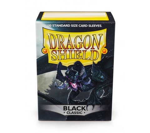 Caixa DRAGON SHIELD para cartas, preta com ilustração de dragão e texto em amarelo