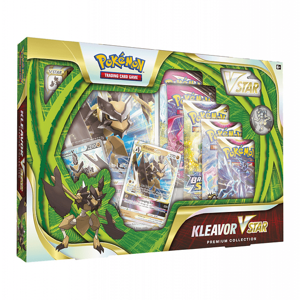 Conjunto Pokémon Kleavor VSTAR com cartas de jogo em embalagem verde