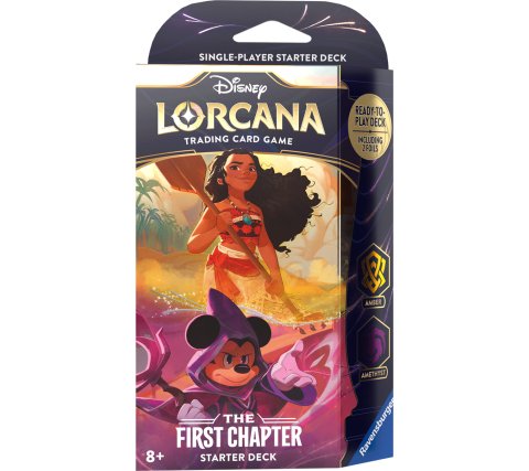 Deck inicial para jogo de cartas Disney Lorcana com personagens Moana e Mickey Mouse