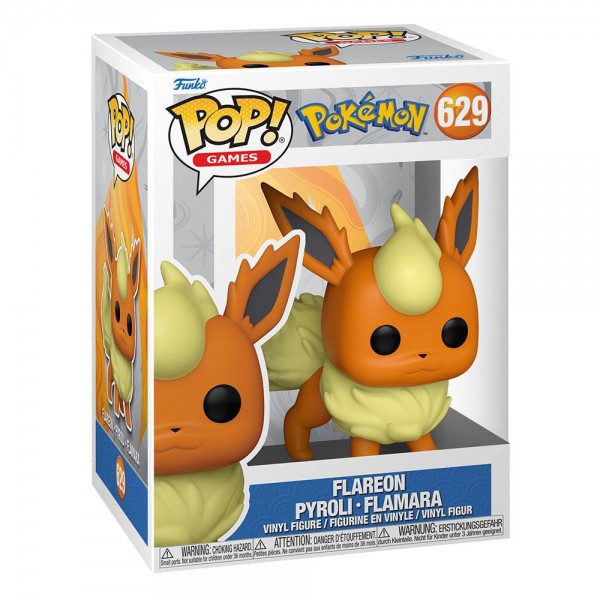 Figura Funko Pop! Pokémon Flareon número 629 em caixa
