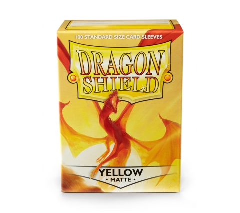 Embalagem Dragon Shield Yellow Matte para 100 sleeves, com dragão amarelo e vermelho