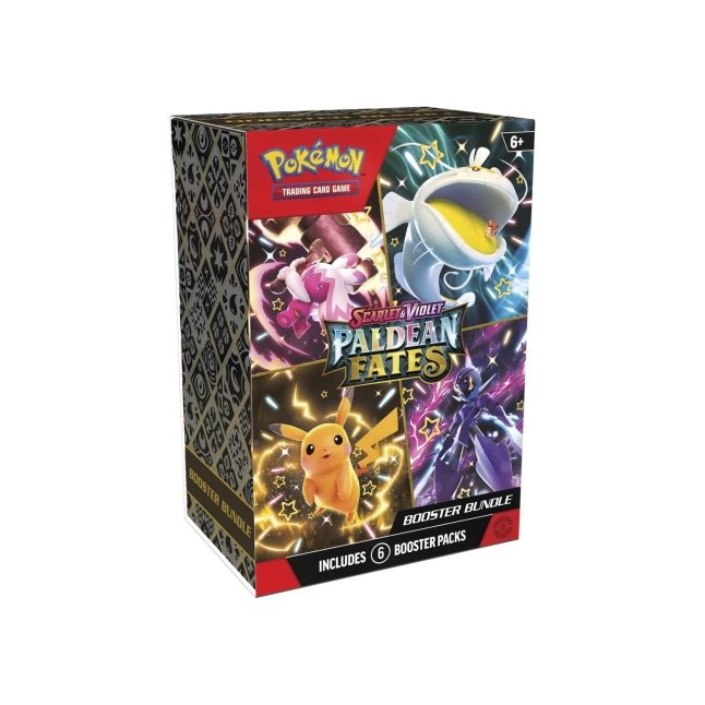 Caixa Pokémon Paldean Fates embalagem com 6 pacotes booster