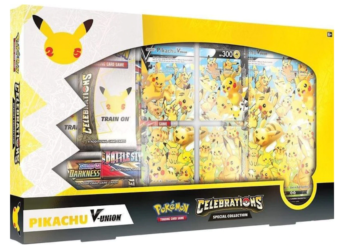 Caixa do conjunto especial de cartas Pokémon Celebrations Pikachu V Union com Pikachu e texto na embalagem