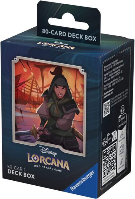 Caixa para baralho Disney Lorcana 80 cartas em azul escuro com personagem feminina e texto Ravensburger