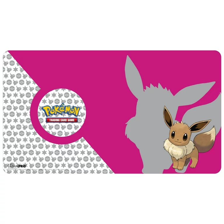 Tapete para jogo de cartas Pokémon com personagem Eevee e logótipo