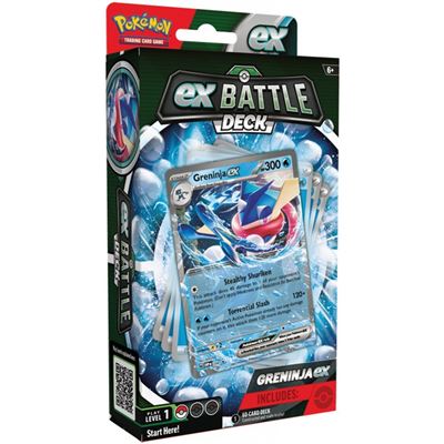 Embalagem do deck de cartas Pokémon ex BATTLE DECK com carta Greninja ex em destaque