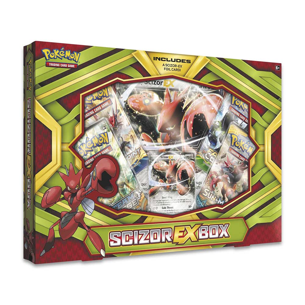 Caixa de coleção Pokémon SCIZOR EX BOX com cartas de jogo do Pokémon Scizor