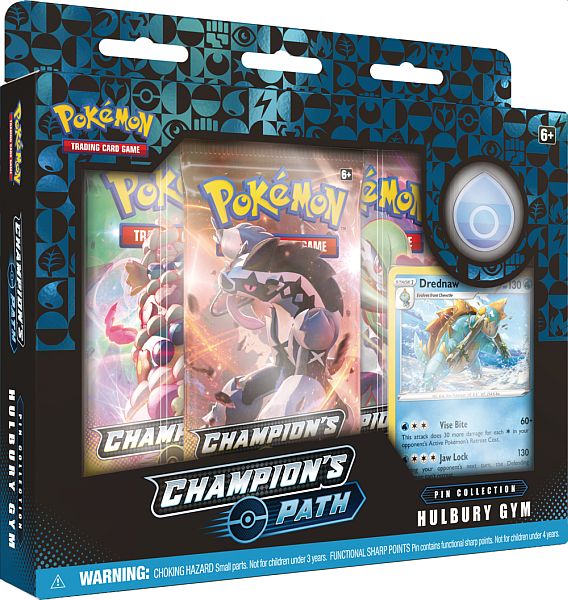 Conjunto Pokémon Champion's Path com três boosters e carta Drednaw