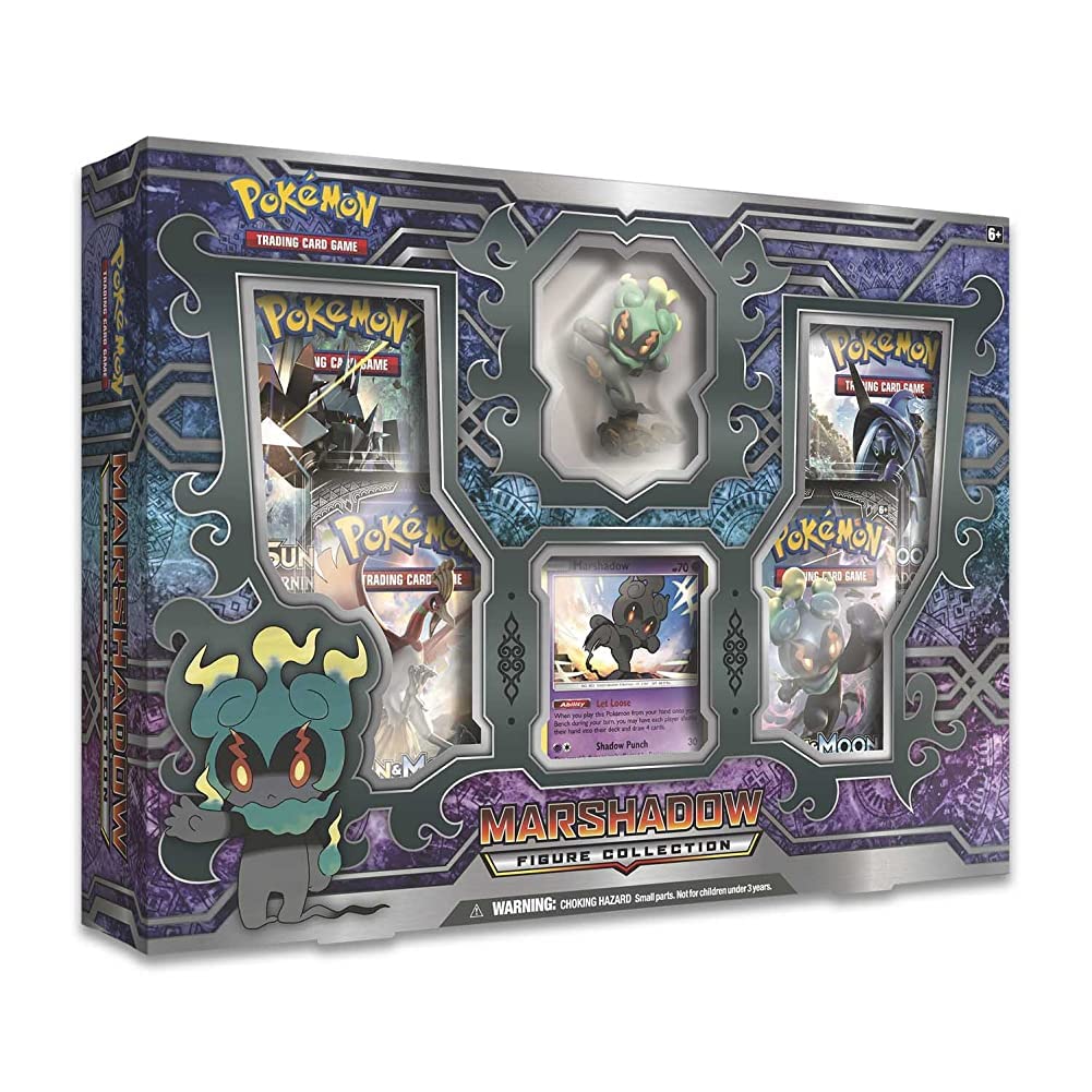Conjunto Pokémon Marshadow Figure Collection com cartas e figura em embalagem decorada
